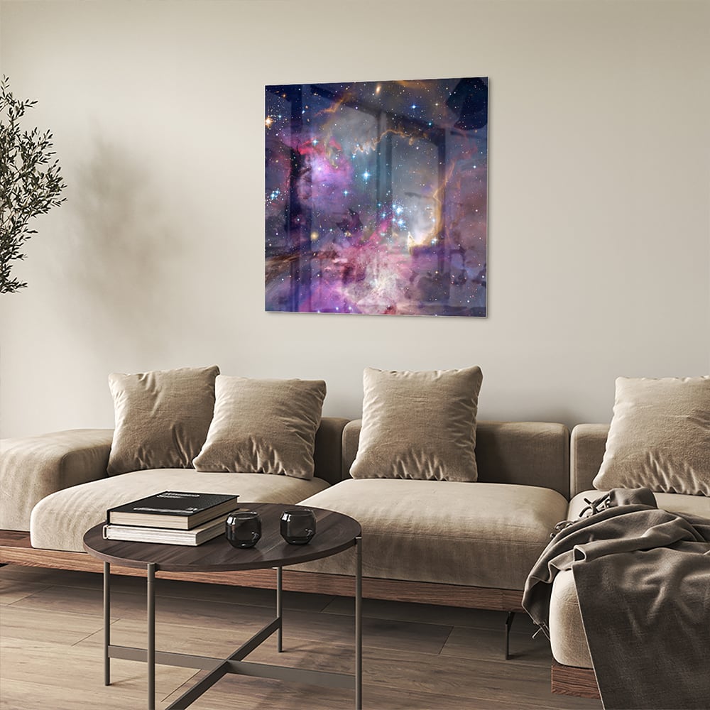 Zauberhaftes Glasbild mit dem Universum – Glasbild aus Sicherheitsglas, Größe 90x90_rond