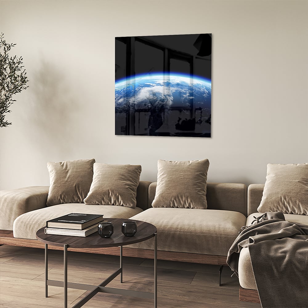 Wunderschönes Glasbild mit der Erde – Glasbild aus Sicherheitsglas, Größe 90x90_rond