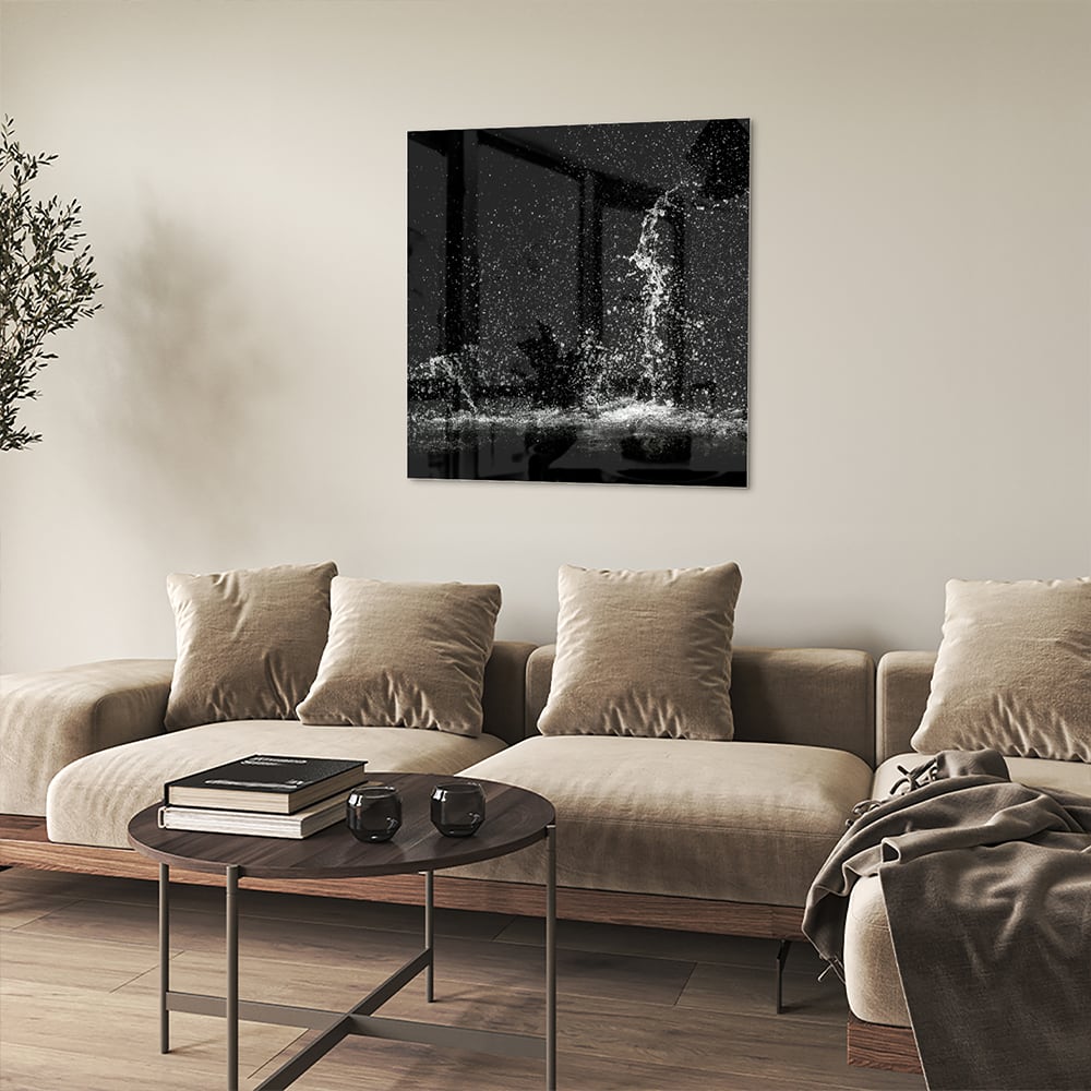 Schwarz-Weiß-Glasbild mit Spritzwassereffekt – Glasbild aus Sicherheitsglas, Größe 90x90_rond