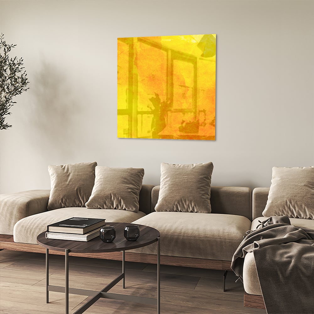 Leuchtend gelbes Glasbild für ein geradliniges Interieur – Glasbild aus Sicherheitsglas, Größe 90x90_rond