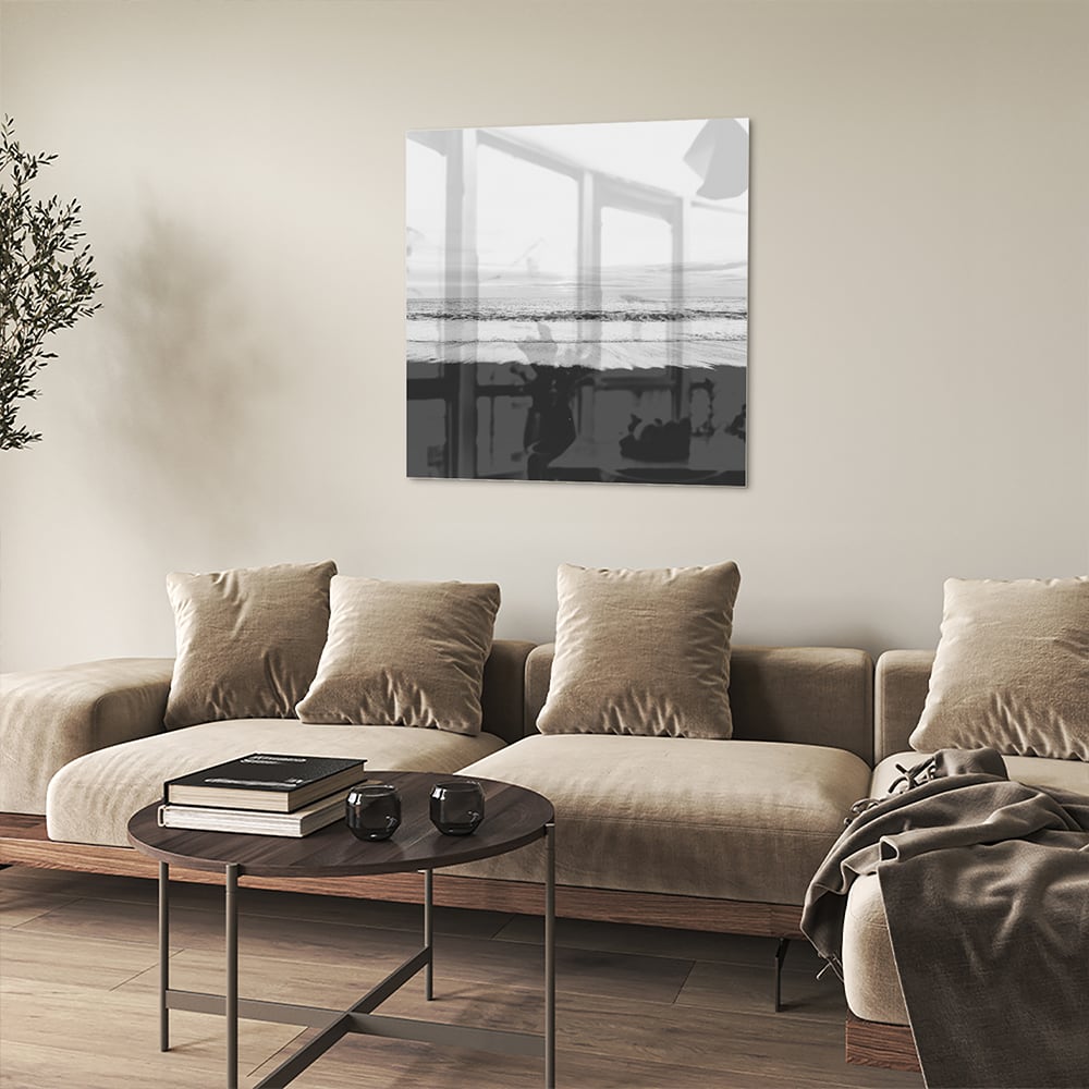 Minimalistisches Schwarz-Weiß-Glasbild – Glasbild aus Sicherheitsglas, Größe 90x90_rond