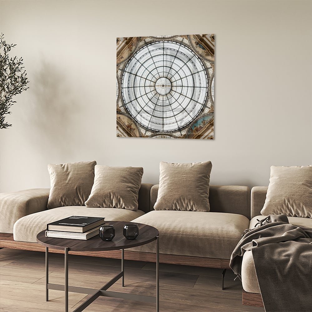 Elegantes Glasbild mit einer kunstvollen Kuppel – Glasbild aus Sicherheitsglas, Größe 90x90_rond