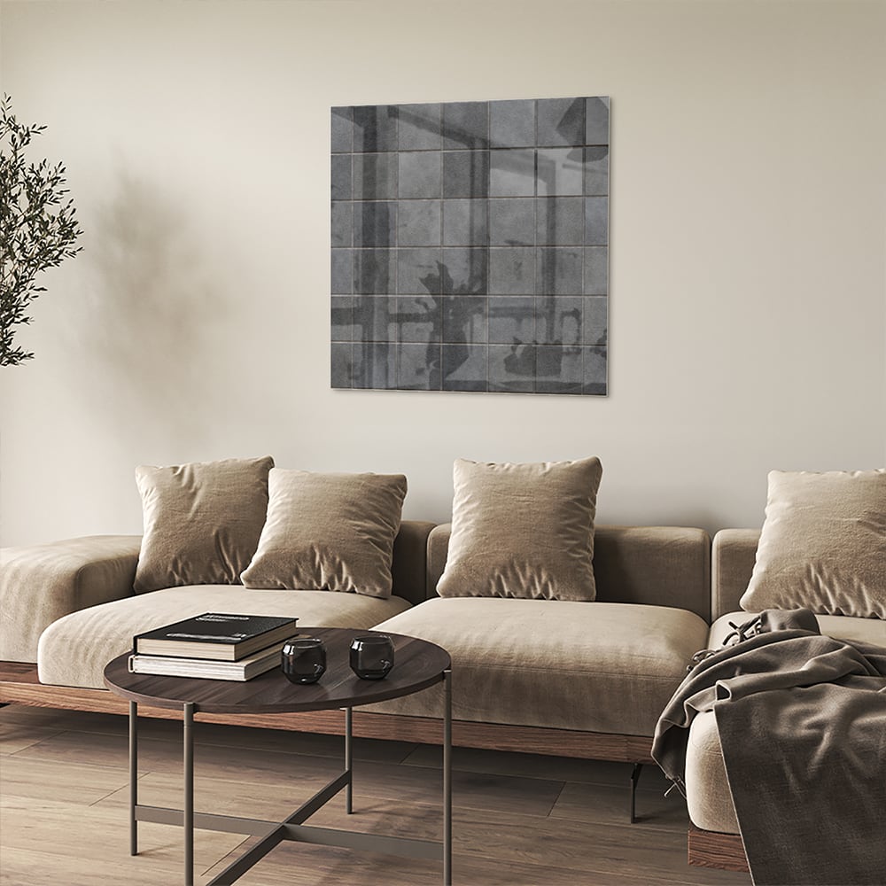 Modernes Glasbild mit Grautönen – Glasbild aus Sicherheitsglas, Größe 90x90_rond