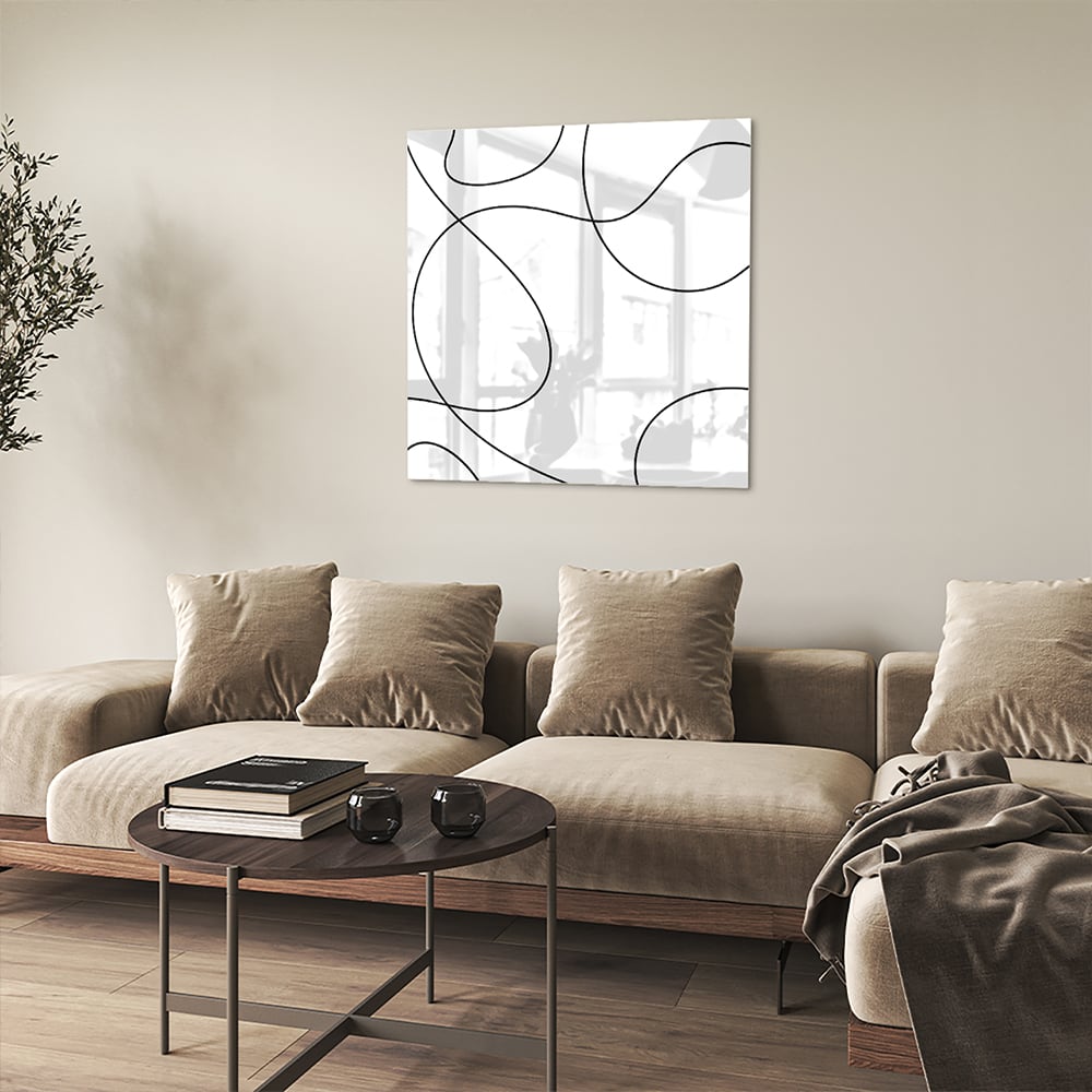 Modernes Glasbild mit schwarzen Linien – Glasbild aus Sicherheitsglas, Größe 90x90_rond