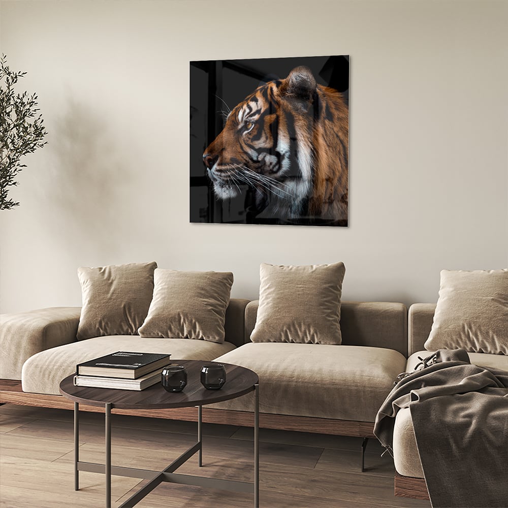 Glasbild mit majestätischen Tigern – Glasbild aus Sicherheitsglas, Größe 90x90_rond