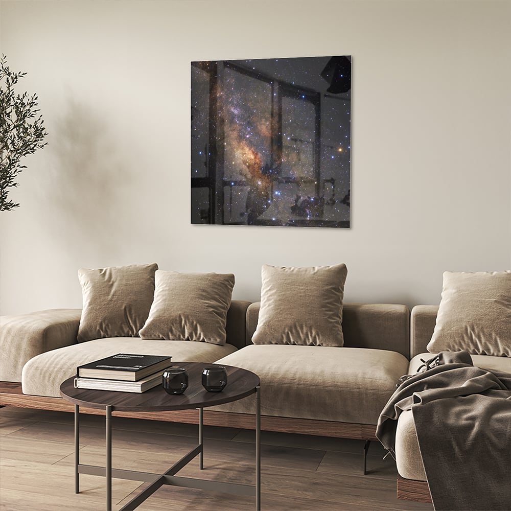 Abstraktes Glasbild mit dem Universum – Glasbild aus Sicherheitsglas, Größe 90x90_rond