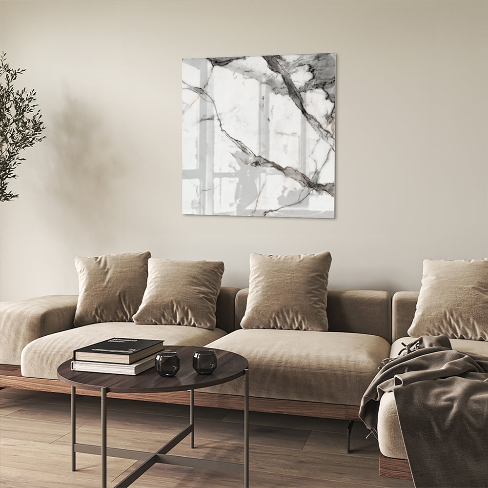 Elegantes Glasbild in Marmoroptik – Glasbild aus Sicherheitsglas, Größe 90x90_rond