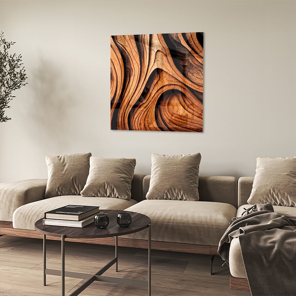 Elegantes Glasbild mit Holzstruktur – Glasbild aus Sicherheitsglas, Größe 90x90_rond