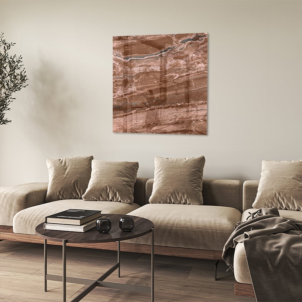 Einzigartiges Glasbild in Erdtönen – Glasbild aus Sicherheitsglas, Größe 90x90_rond