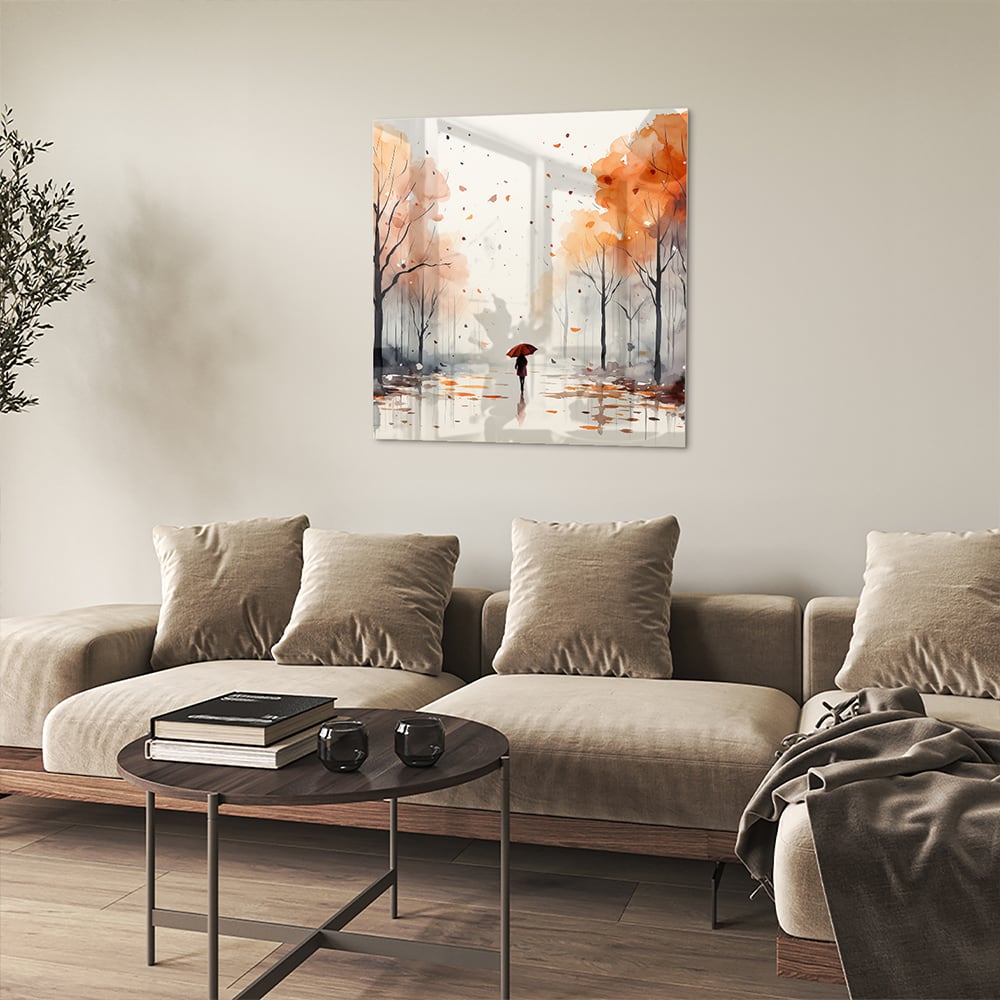 Zauberhaftes Glasbild mit Herbstlandschaft – Glasbild aus Sicherheitsglas, Größe 90x90_rond