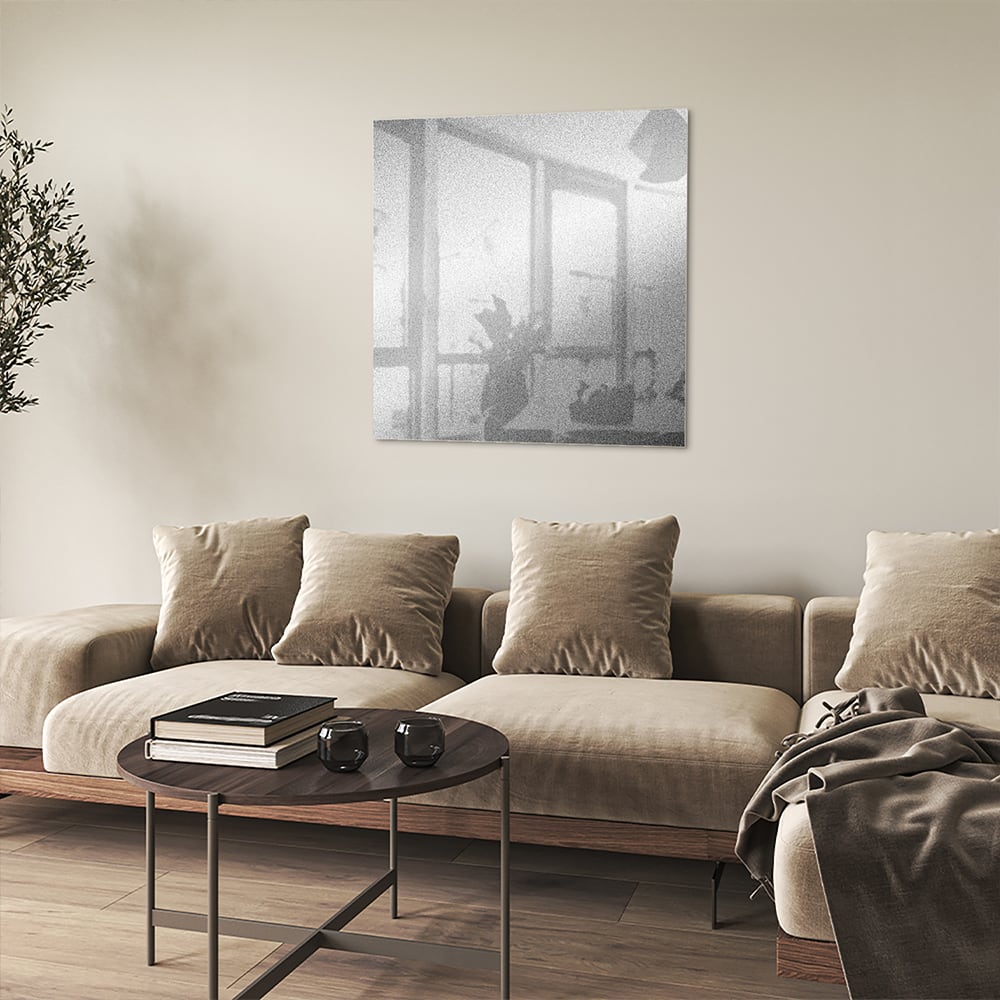 Minimalistisches Glasbild mit Reflexionen – Glasbild aus Sicherheitsglas, Größe 90x90_rond