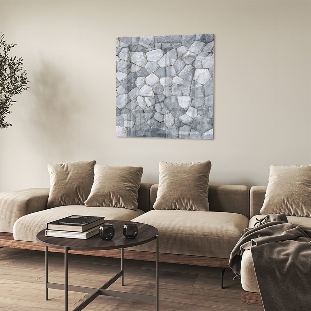Elegantes Glasbild mit grauen Steinen – Glasbild aus Sicherheitsglas, Größe 90x90_rond