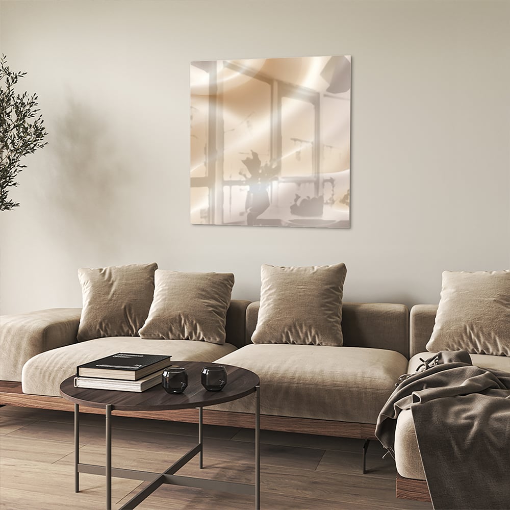Minimalistisches Glasbild mit warmen Farbtönen – Glasbild aus Sicherheitsglas, Größe 90x90_rond