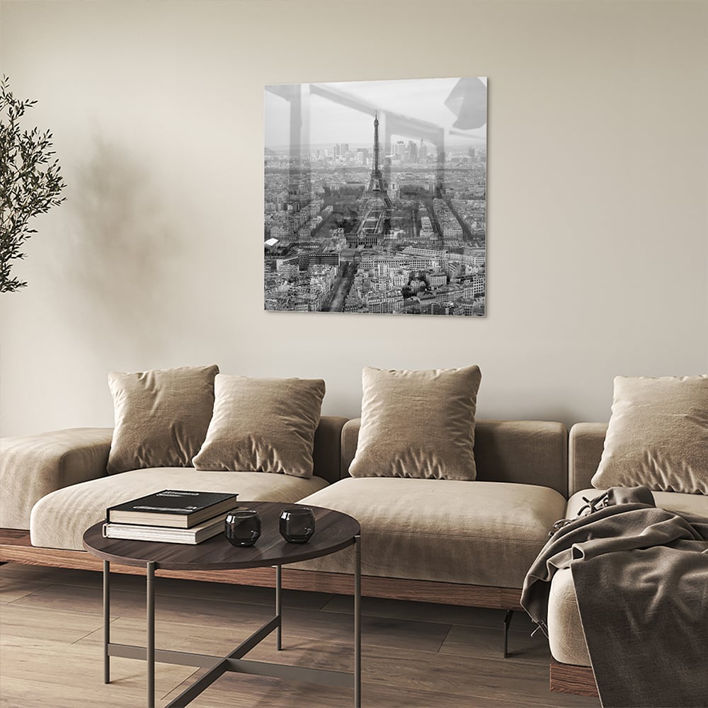 Schwarz-Weiß-Glasbild mit Paris-Motiv – Glasbild aus Sicherheitsglas, Größe 90x90_rond