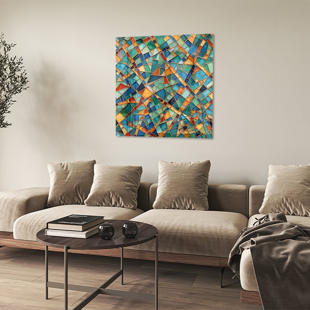 Farbenfrohes abstraktes Glasbild für Ihr Interieur – Glasbild aus Sicherheitsglas, Größe 90x90_rond