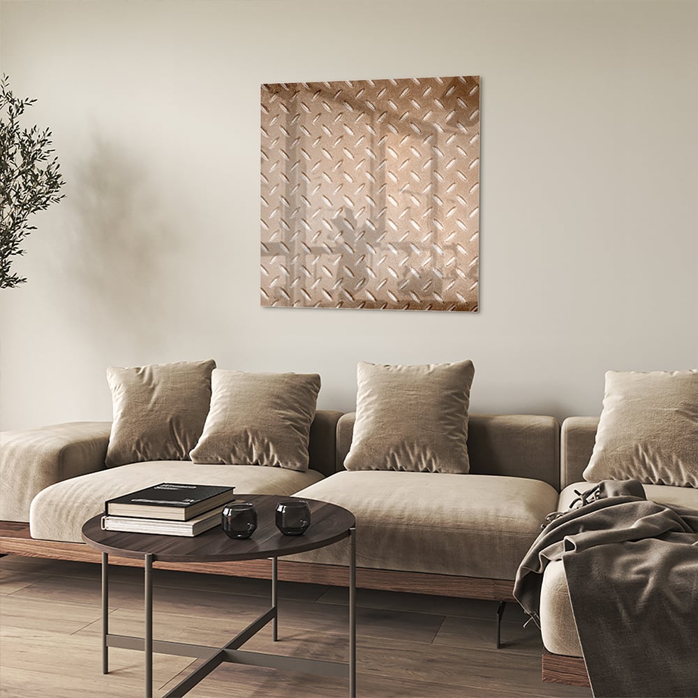 Glasbild mit geometrischem Muster – Glasbild aus Sicherheitsglas, Größe 90x90_rond