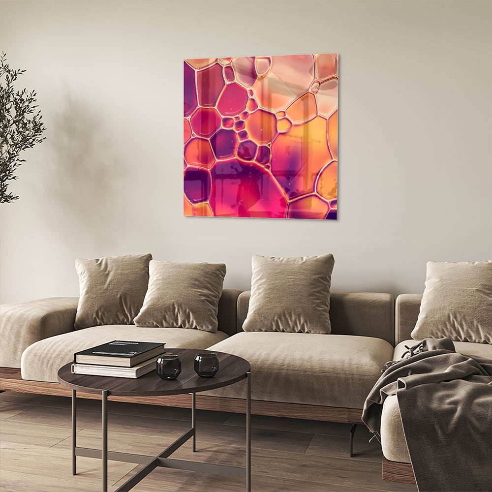 Abstraktes Glasbild in warmen Farben – Glasbild aus Sicherheitsglas, Größe 90x90_rond