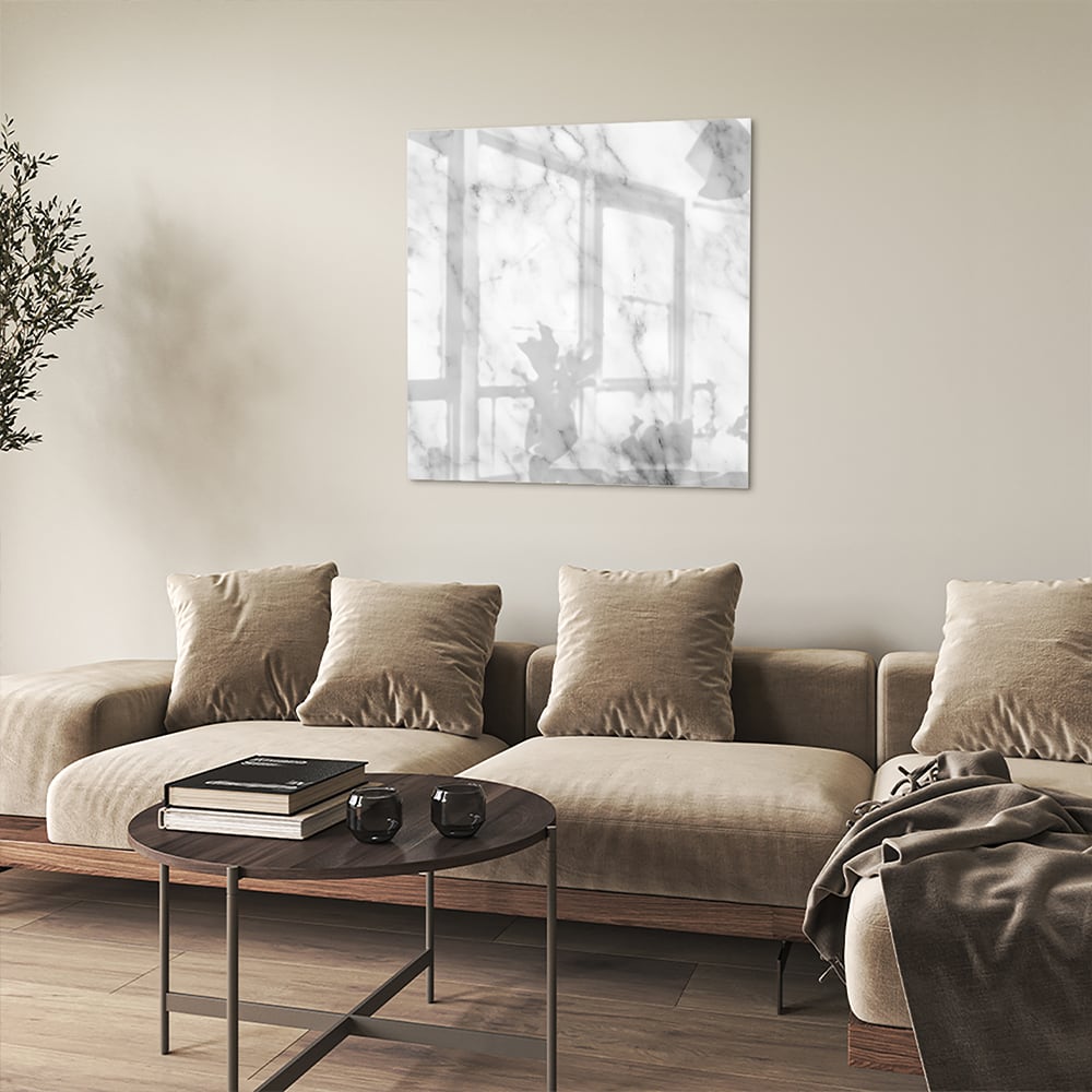 Elegantes Glasbild mit Marmoreffekt – Glasbild aus Sicherheitsglas, Größe 90x90_rond