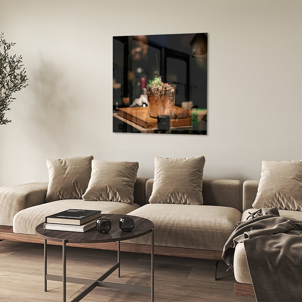 Stilvolles Glasbild mit einem Cocktail – Glasbild aus Sicherheitsglas, Größe 90x90_rond