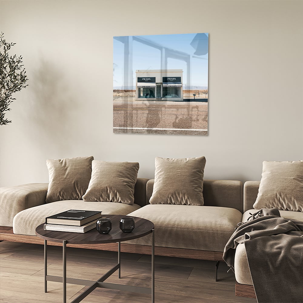 Modernes Glasbild mit einer Wüstenlandschaft – Glasbild aus Sicherheitsglas, Größe 90x90_rond