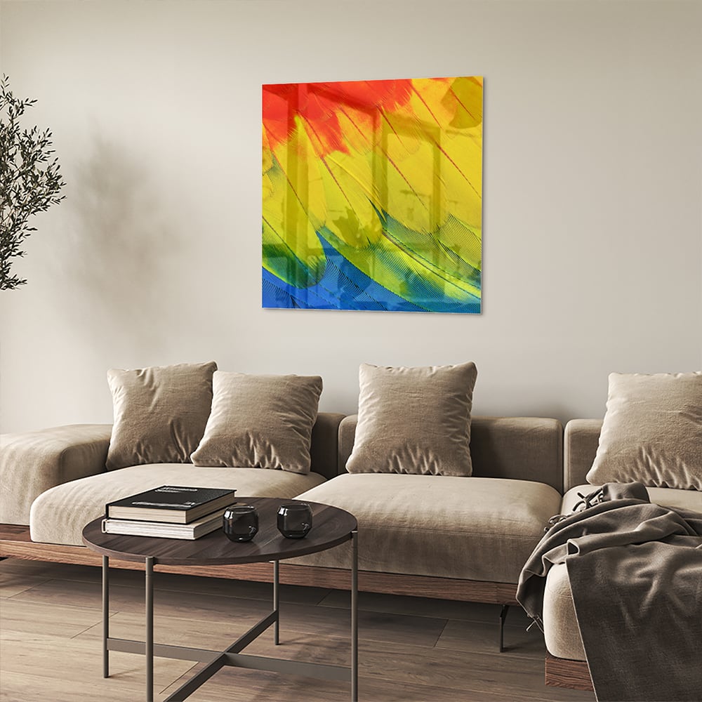 Farbenfrohes Glasbild mit abstrakten Wellen – Glasbild aus Sicherheitsglas, Größe 90x90_rond