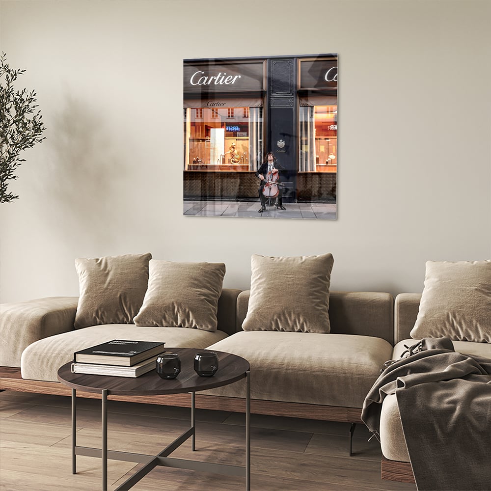 Luxuriöses Cartier-Glasbild für Ihr Interieur – Glasbild aus Sicherheitsglas, Größe 90x90_rond