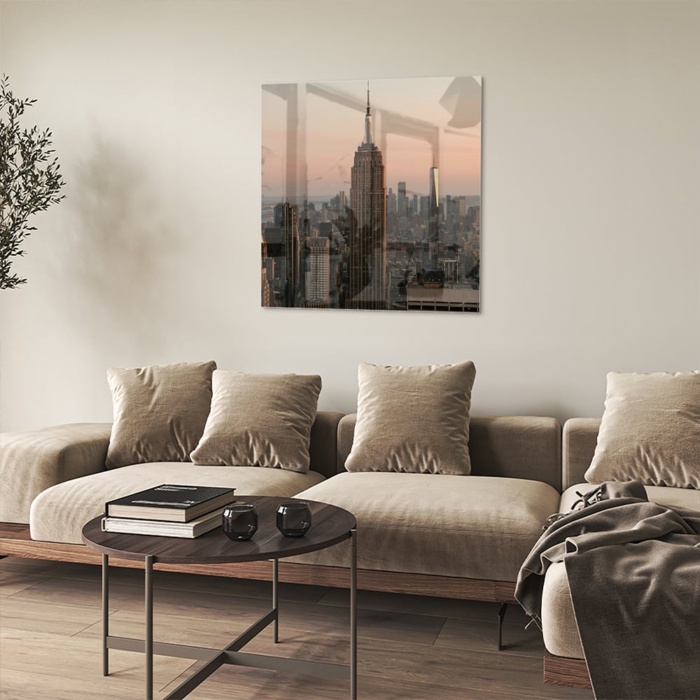 Glasbild mit dem Empire State Building – Glasbild aus Sicherheitsglas, Größe 90x90_rond