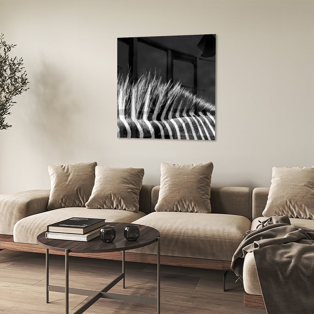 Modernes Schwarz-Weiß-Glasbild – Glasbild aus Sicherheitsglas, Größe 90x90_rond