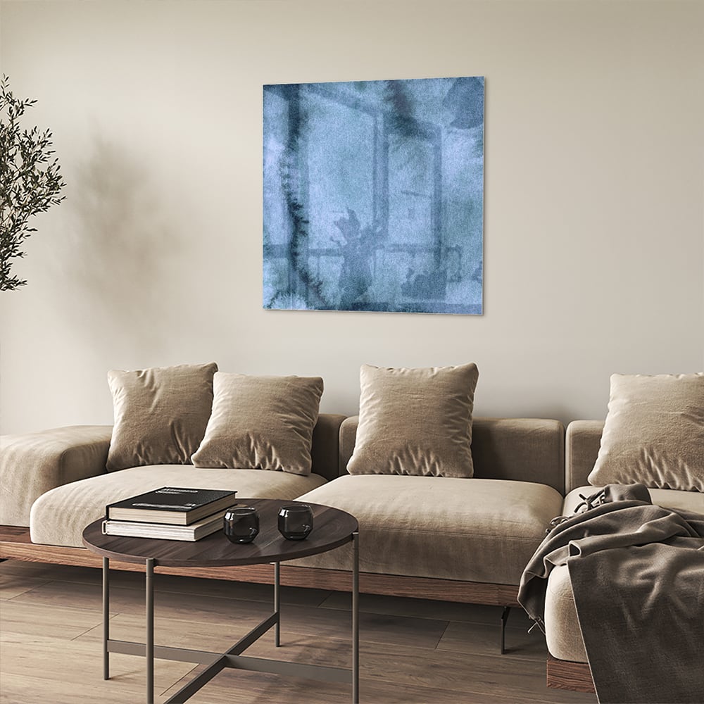 Modernes Glasbild in blauen Farbtönen – Glasbild aus Sicherheitsglas, Größe 90x90_rond
