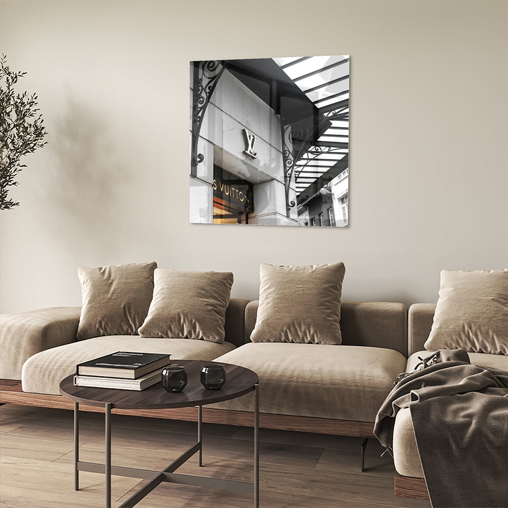Elegantes Glasbild mit luxuriöser Mode – Glasbild aus Sicherheitsglas, Größe 90x90_rond
