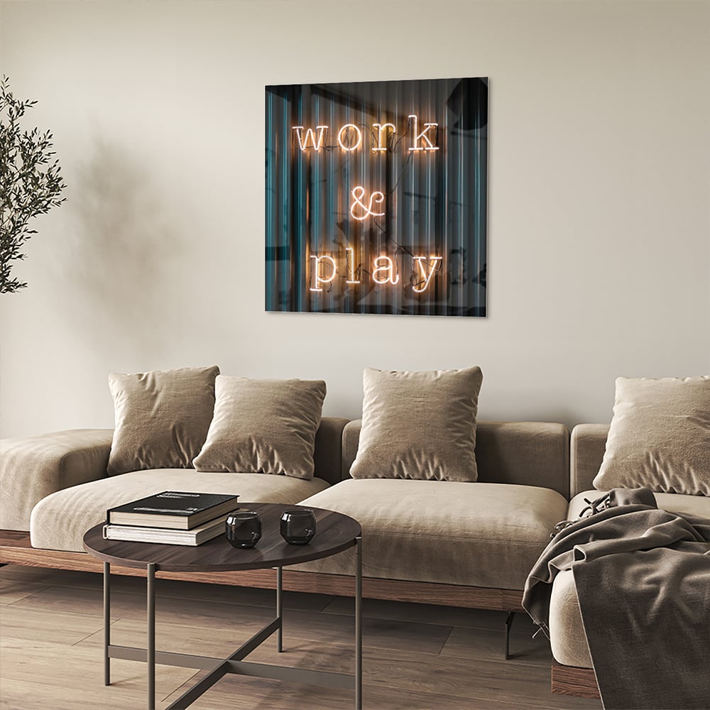 Glasbild mit 'Work & Play' Beleuchtung – Glasbild aus Sicherheitsglas, Größe 90x90_rond