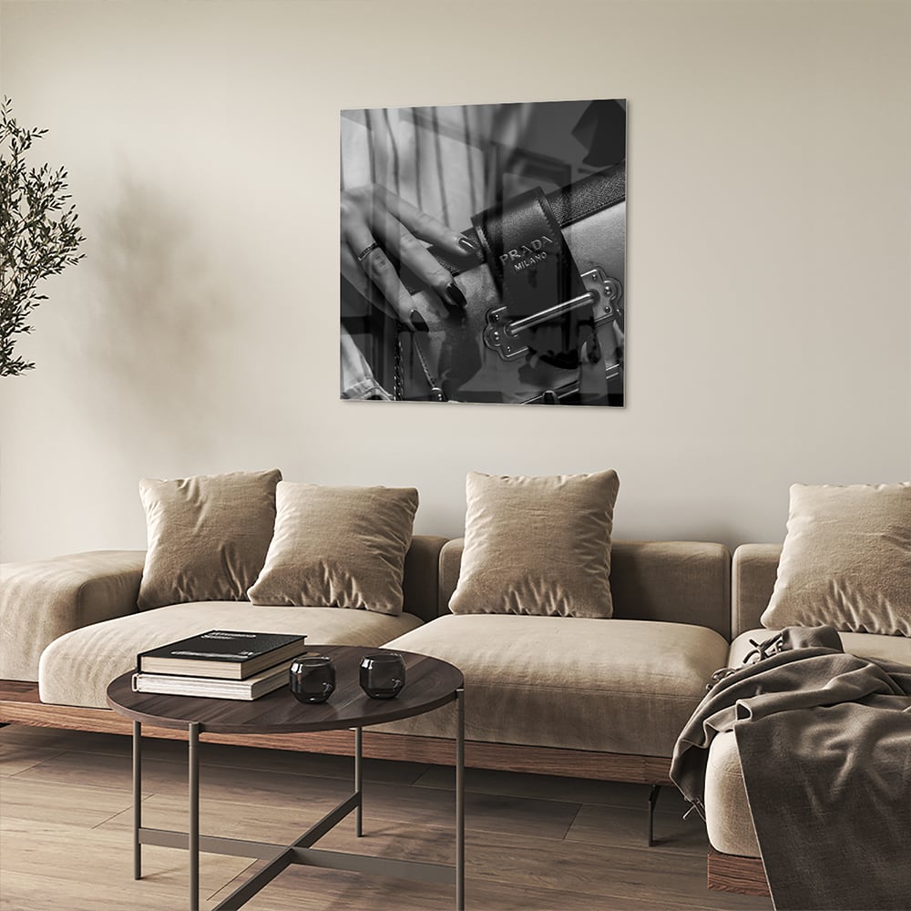 Elegantes Glasbild mit luxuriösen Accessoires – Glasbild aus Sicherheitsglas, Größe 90x90_rond