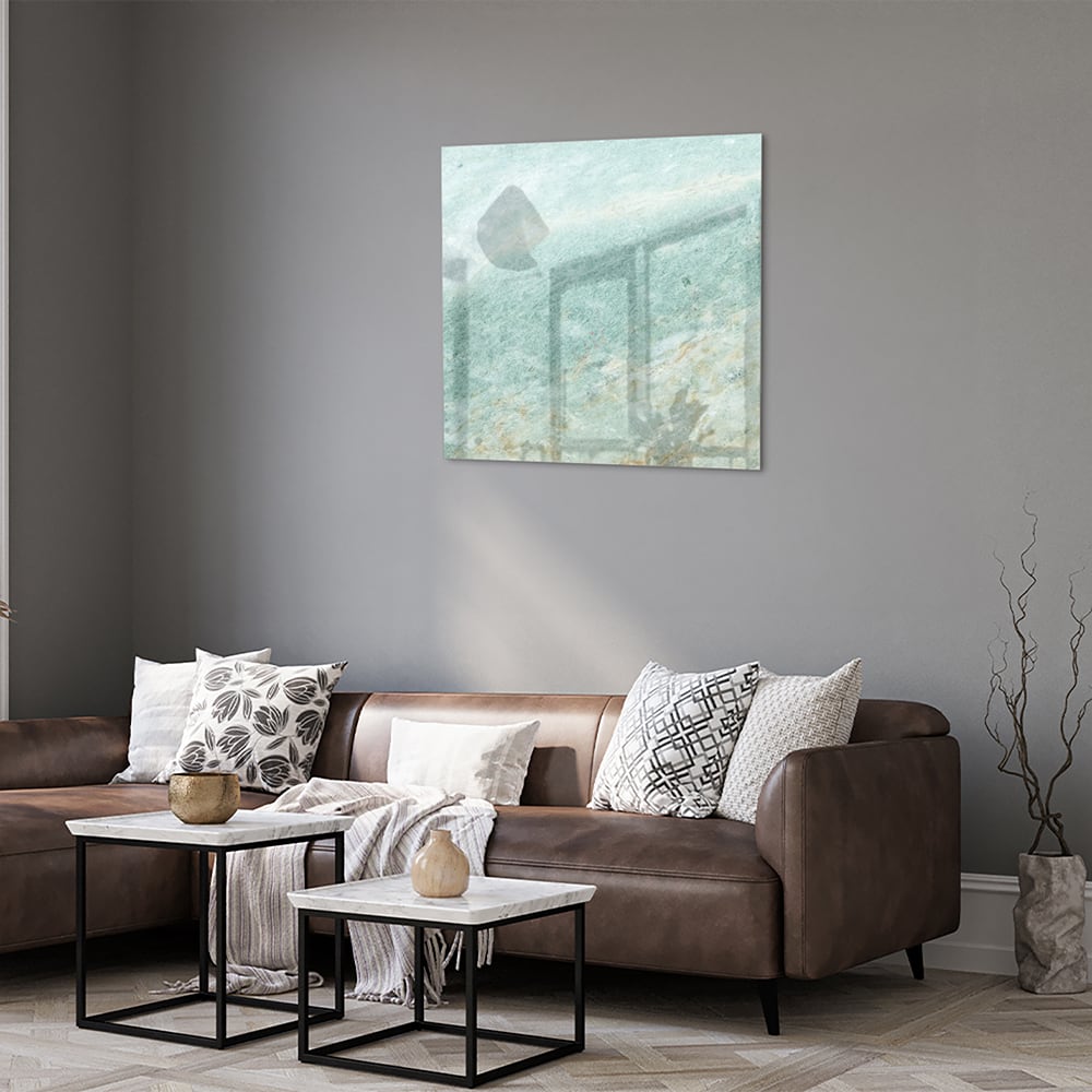 Abstraktes Glasbild in raffinierten Grüntönen – Glasbild aus Sicherheitsglas, Größe 120x80