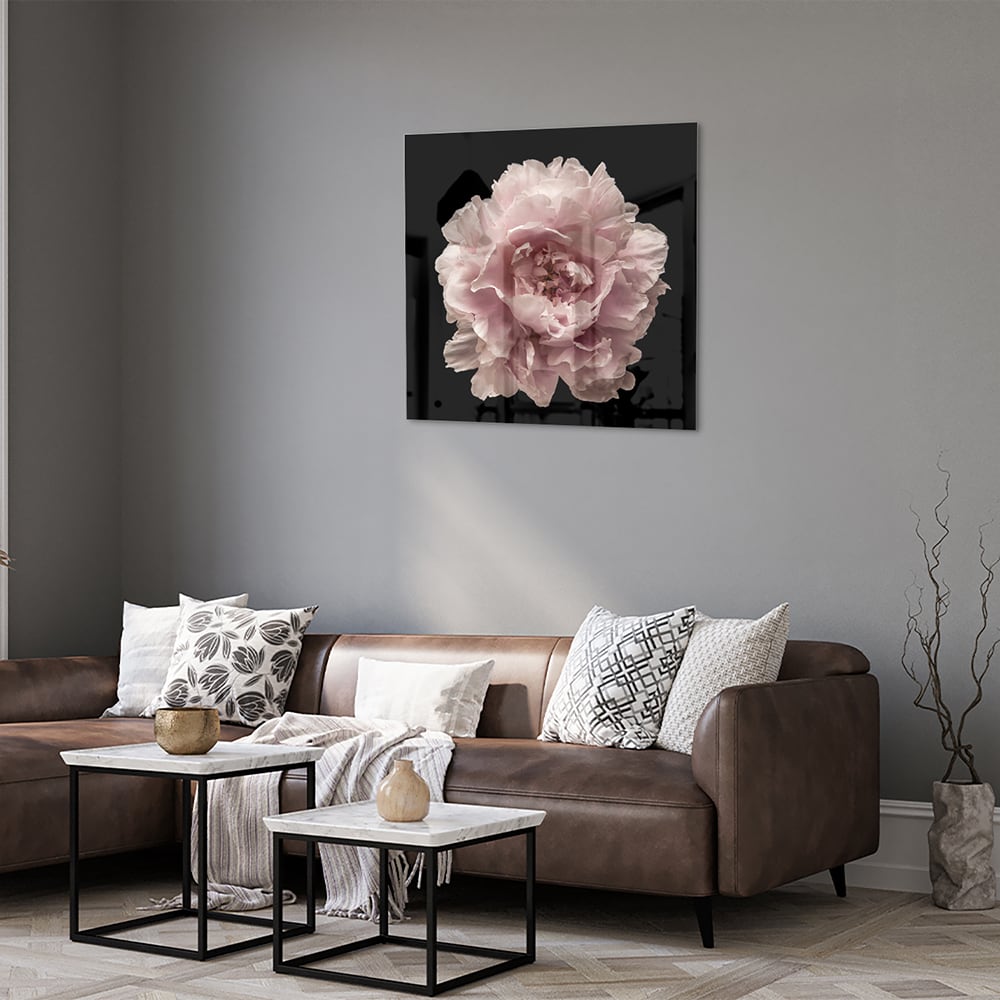 Elegantes Glasbild mit Rosenblüte auf schwarzem Hintergrund – perfekt für Ihr Interieur – Glasbild aus Sicherheitsglas, Größe 120x80