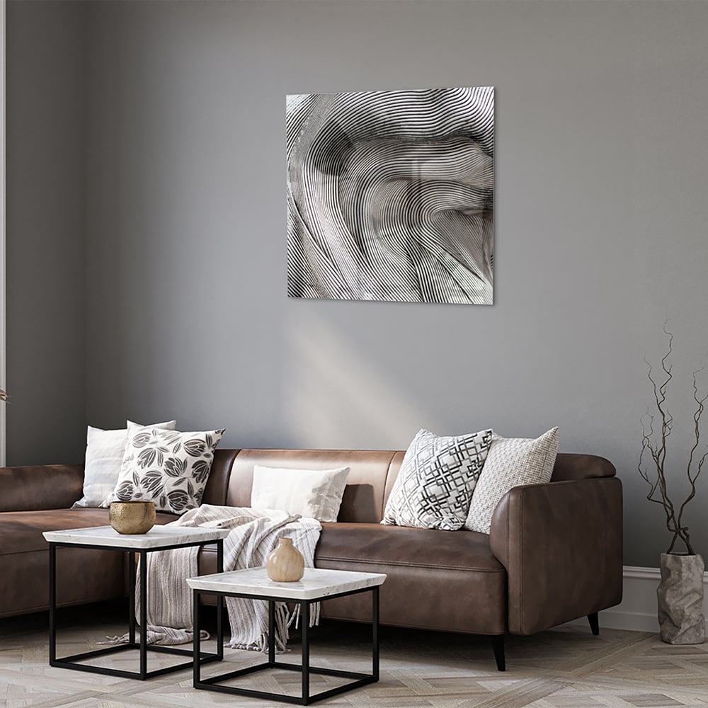 Abstraktes Glasbild mit wellenförmigen Linien – Glasbild aus Sicherheitsglas, Größe 120x80