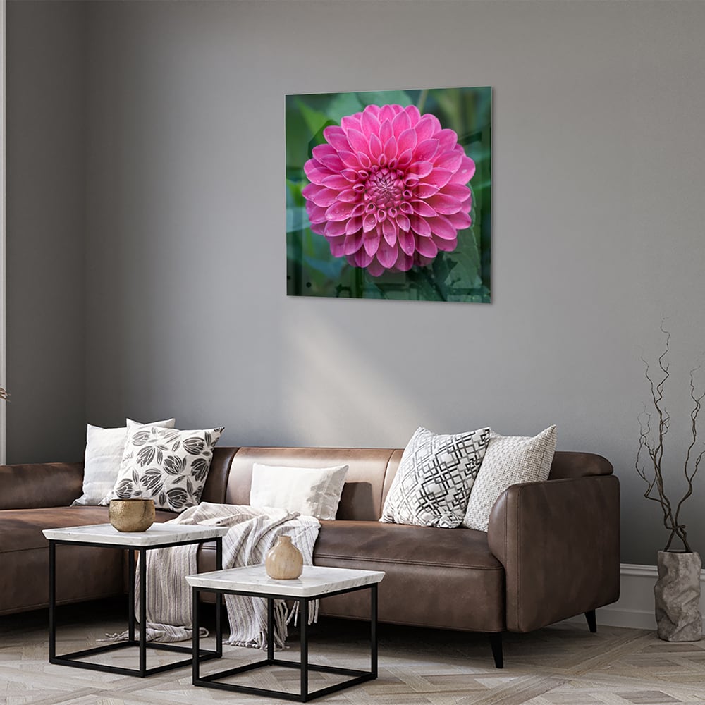 Wunderschönes Glasbild mit rosa Blume – Glasbild aus Sicherheitsglas, Größe 120x80