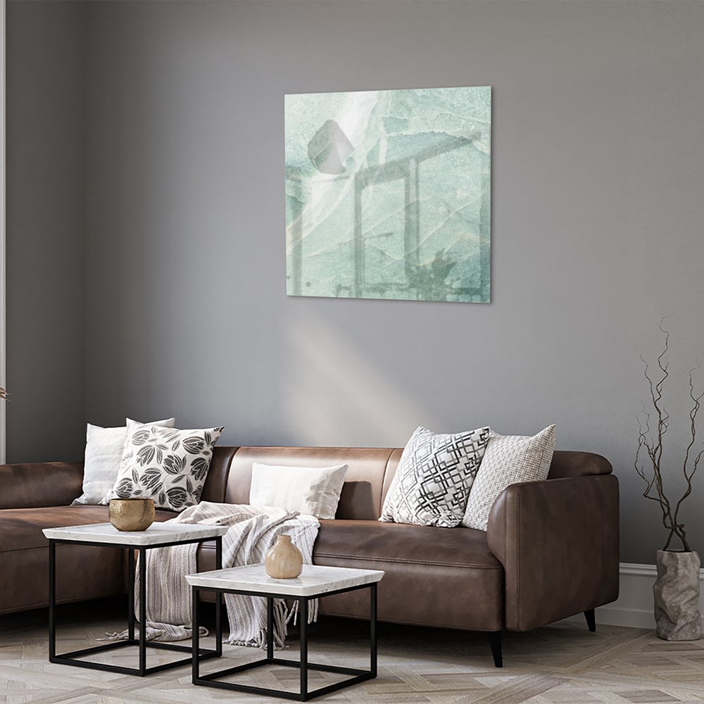 Abstraktes grünes Glasbild für moderne Innenräume – Glasbild aus Sicherheitsglas, Größe 120x80