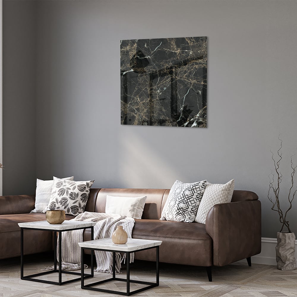 Elegantes schwarzes Marmor-Glasbild für luxuriöses Interieur – Glasbild aus Sicherheitsglas, Größe 120x80