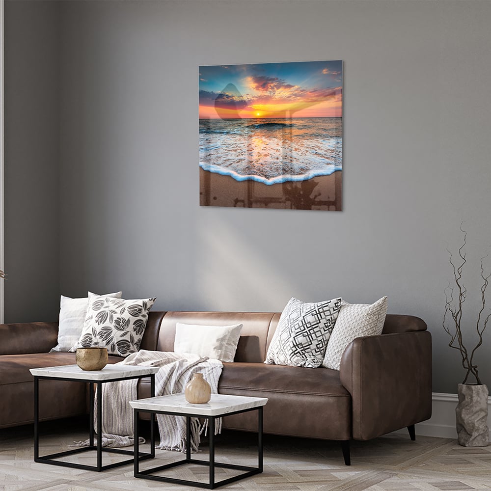 Glasbild – Sonnenuntergang am Strand – Glasbild aus Sicherheitsglas, Größe 120x80