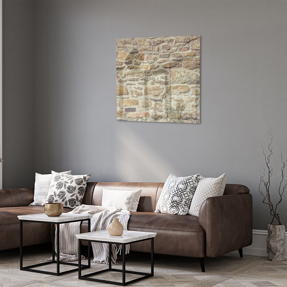 Glasbild mit rustikaler Steinwand – Glasbild aus Sicherheitsglas, Größe 120x80