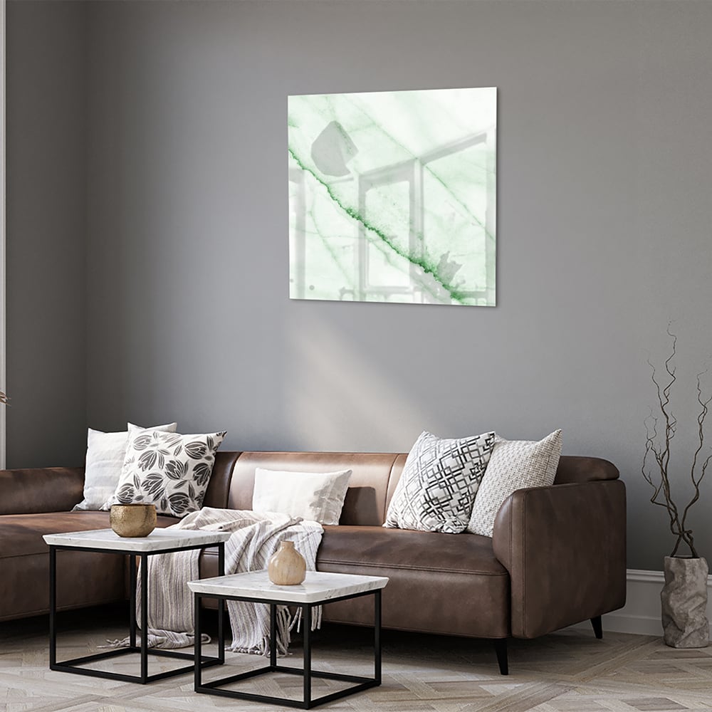 Elegantes Glasbild mit grüner Marmoroptik – Glasbild aus Sicherheitsglas, Größe 120x80