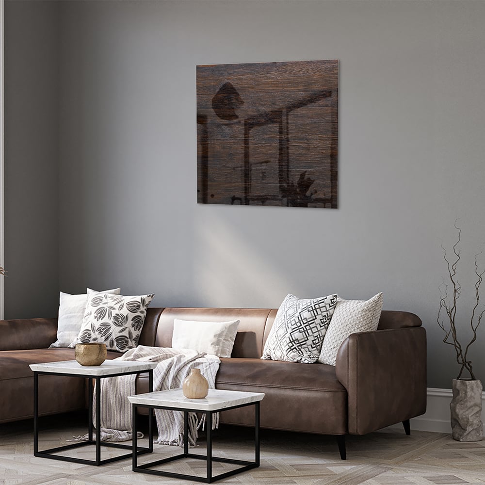 Modernes Glasbild mit warmen Holztönen – Glasbild aus Sicherheitsglas, Größe 120x80