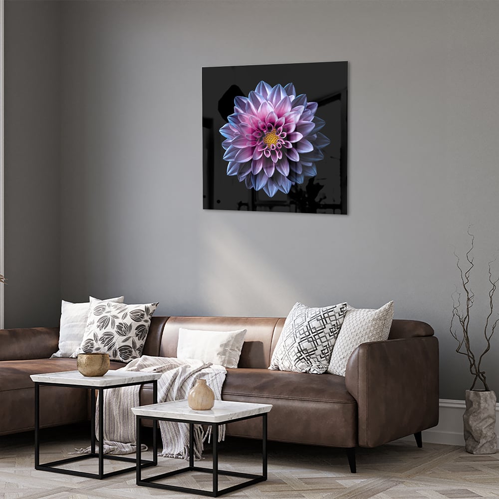 Elegantes Glasbild mit rosa Blume – Glasbild aus Sicherheitsglas, Größe 120x80