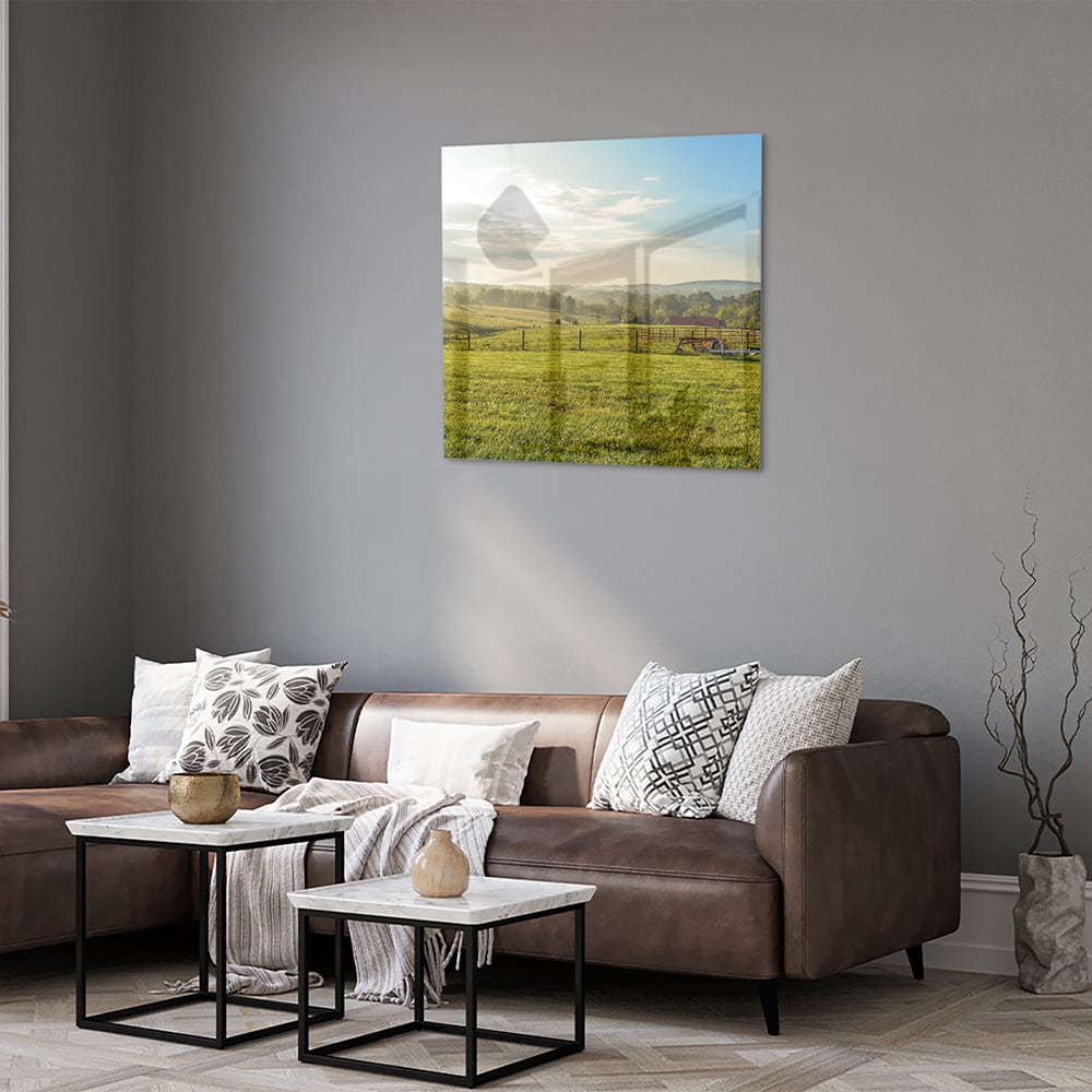 Glasbild mit atemberaubender grüner Wiese – Glasbild aus Sicherheitsglas, Größe 120x80