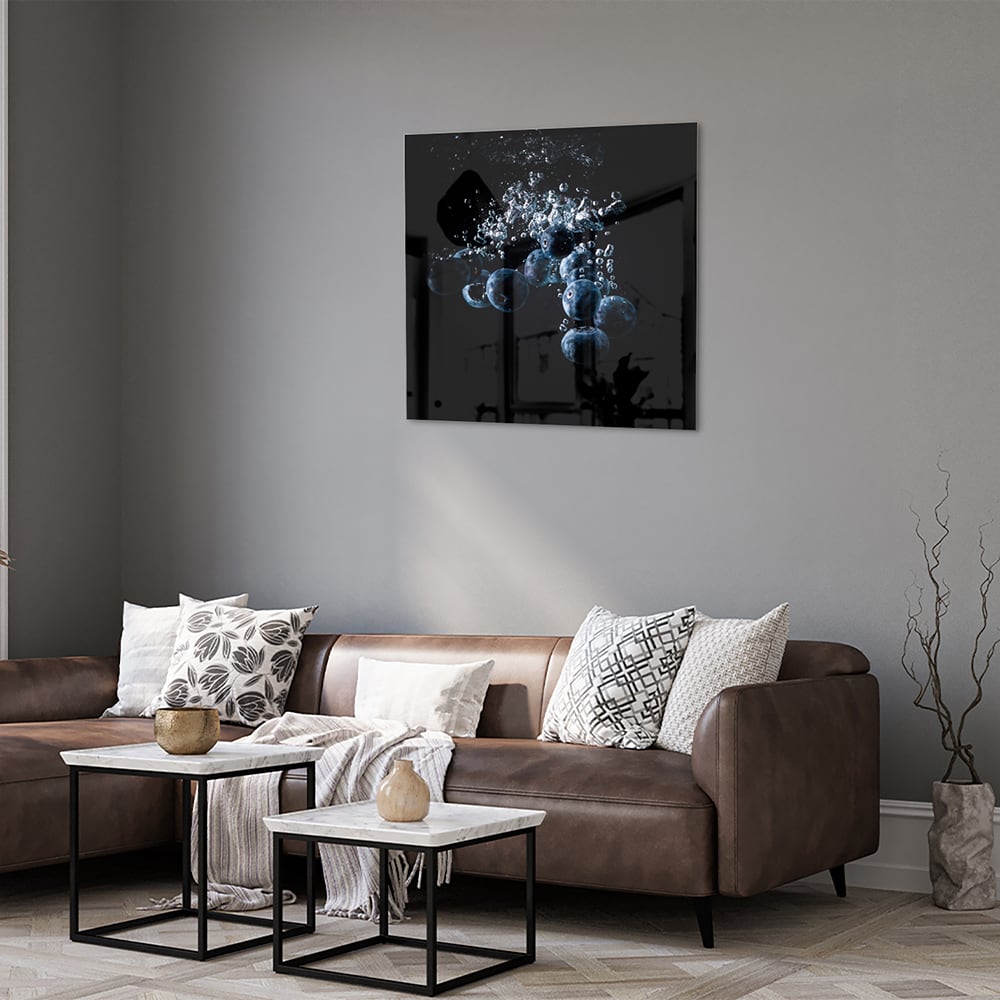 Abstraktes Glasbild mit Blasen in Wasser – Glasbild aus Sicherheitsglas, Größe 120x80
