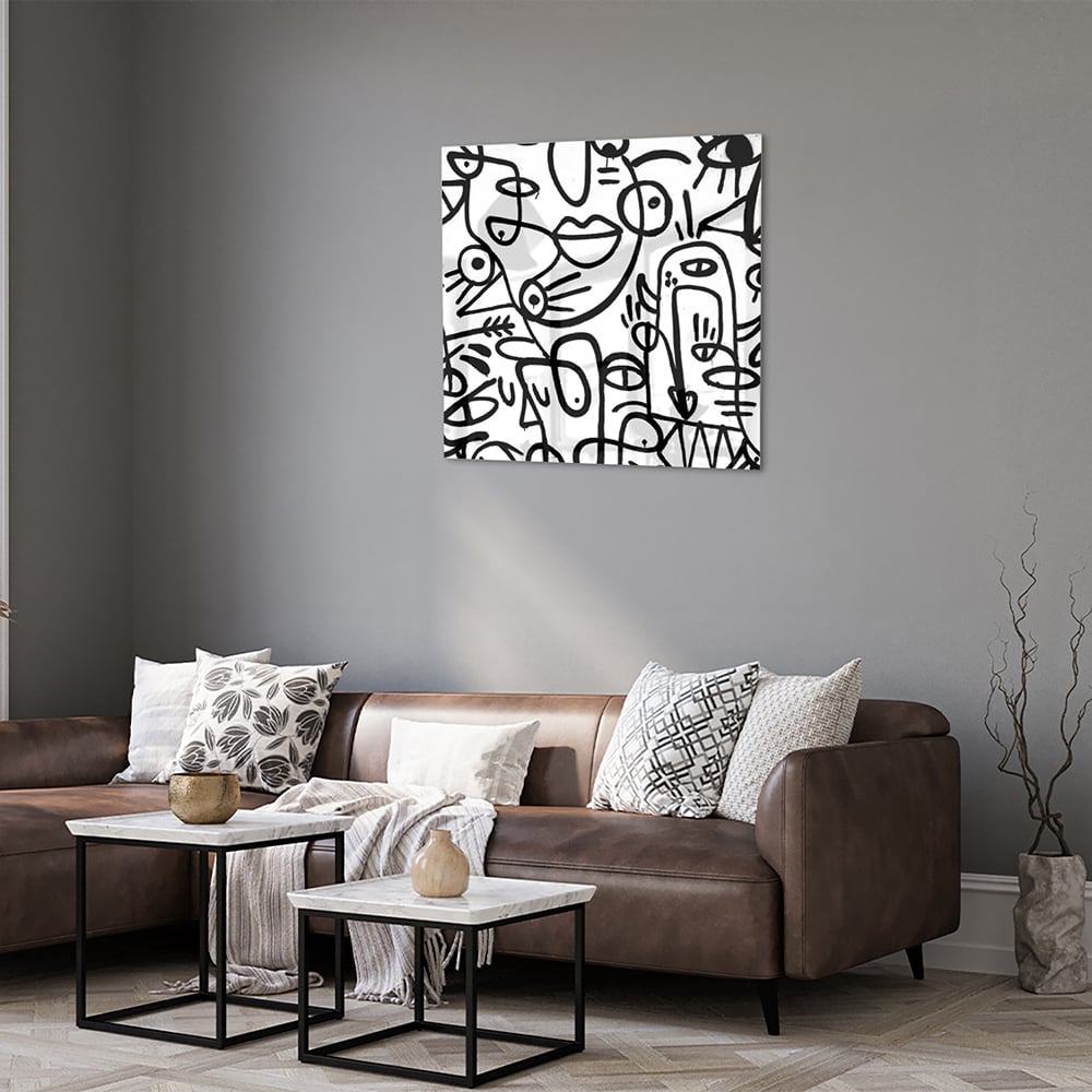 Abstraktes Schwarz-Weiß-Glasbild mit Formen – Glasbild aus Sicherheitsglas, Größe 120x80