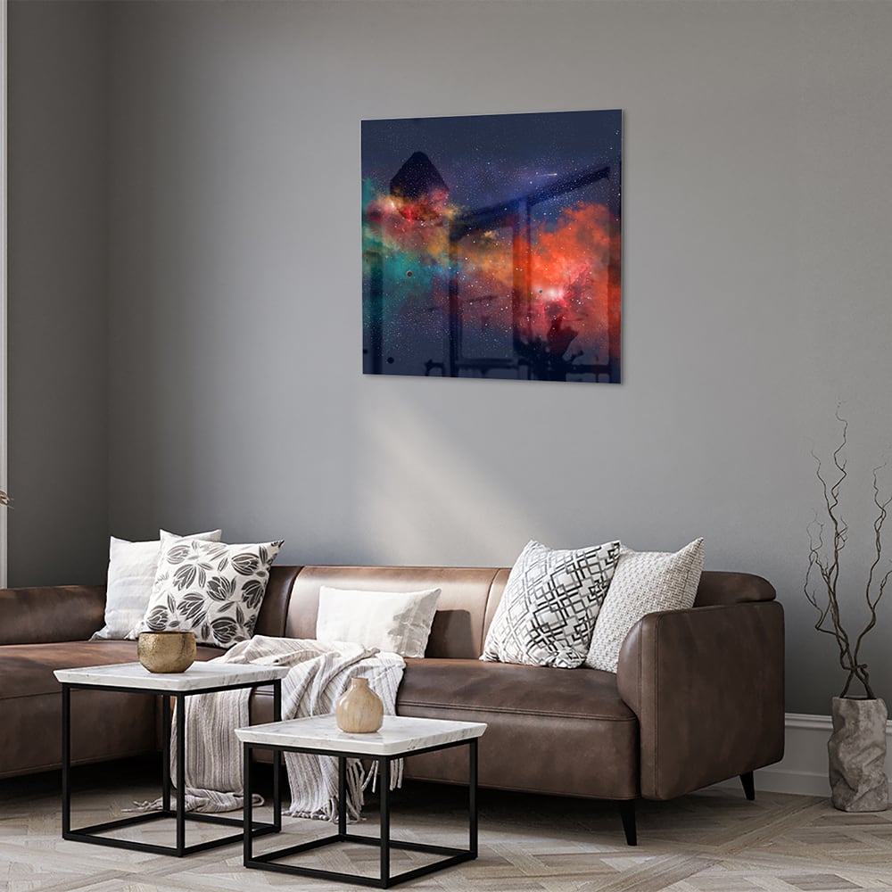 Leuchtendes Glasbild mit Galaxie – Glasbild aus Sicherheitsglas, Größe 120x80