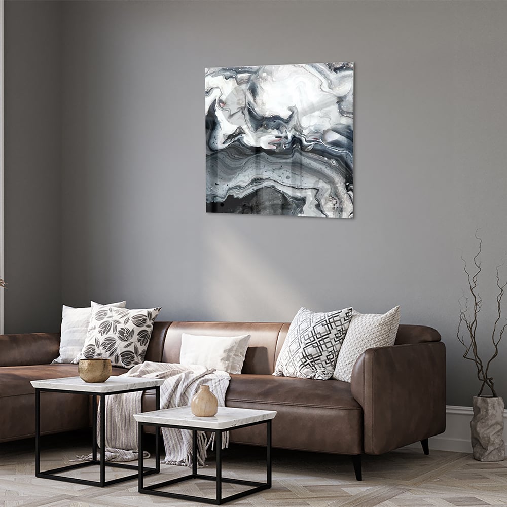 Abstraktes Glasbild in Grautönen – Glasbild aus Sicherheitsglas, Größe 120x80