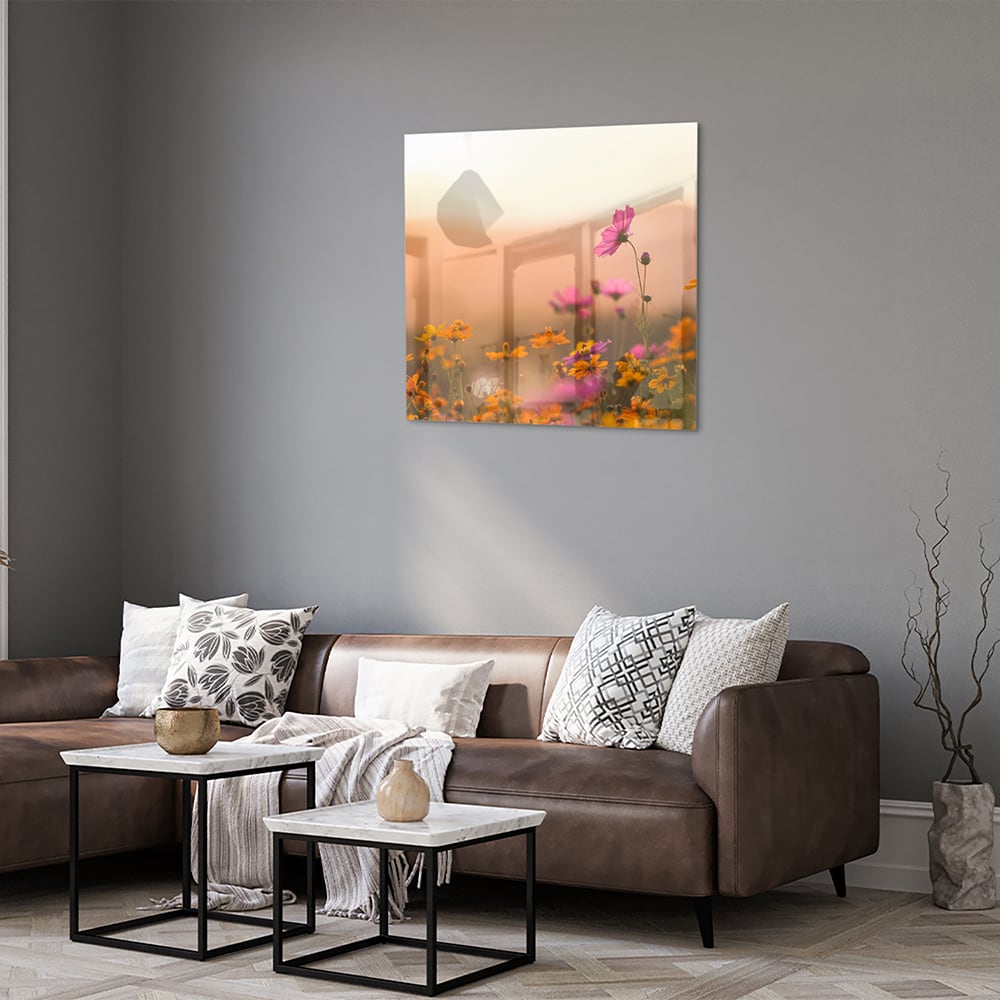 Wunderschönes Glasbild mit Blumen in Pastellfarben – Glasbild aus Sicherheitsglas, Größe 120x80