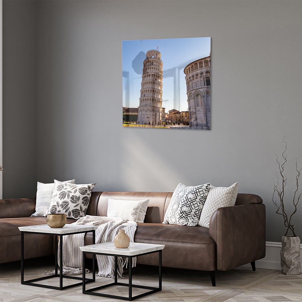 Glasbild mit dem Schiefen Turm von Pisa – Glasbild aus Sicherheitsglas, Größe 120x80